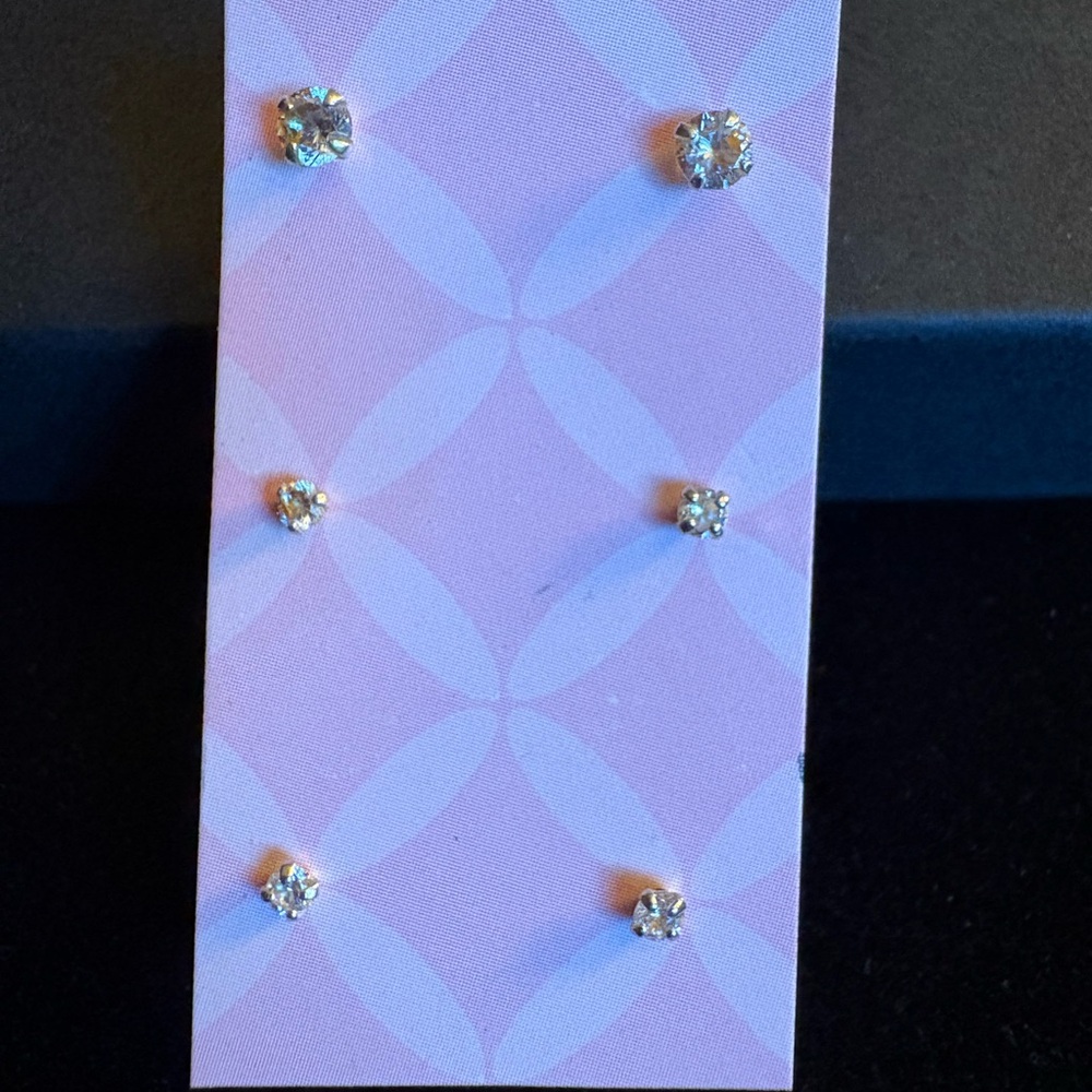 Sterling Silver Cubic Zirconia Stud Earrings 3 Pair Set Minimalist